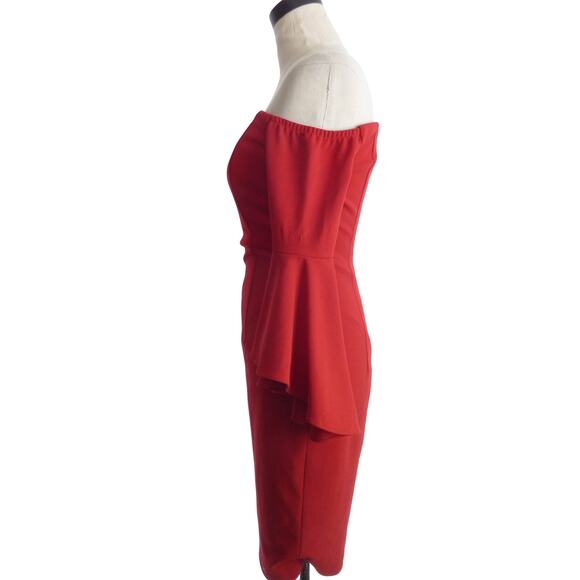 Calvin Klein Red Off Shoulder Cocktail Dress Size 2 Bell Sleeve - Picture 4 of 8